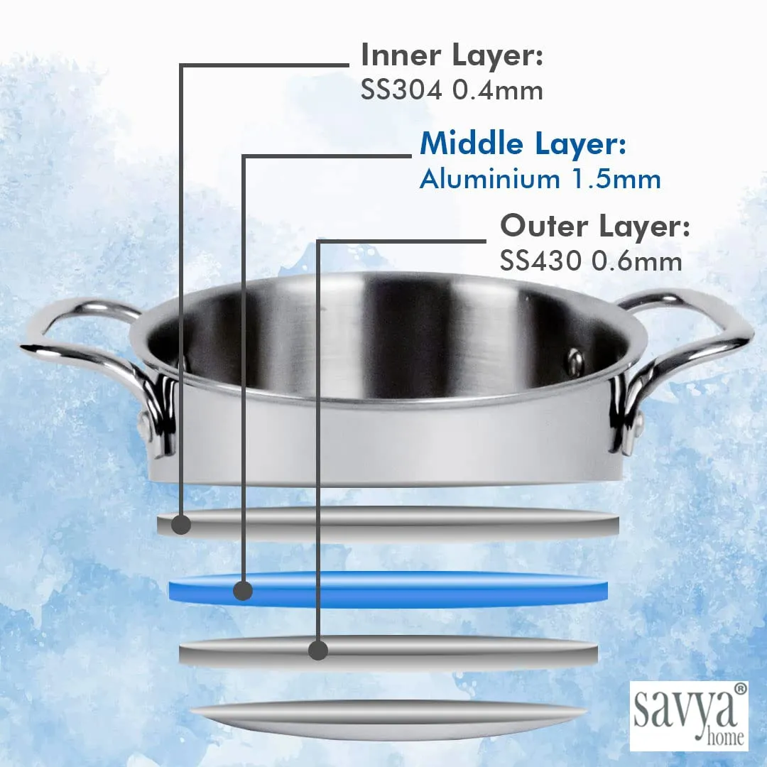 Savya Home Triply Stainless Steel Tope with Lid for Diwali Gifting, Dhanteras | Handi Casserole with lid | 4 L | 22 cm Diameter | Gas Stove & Induction Cookware | Durable, Non-Toxic Pot