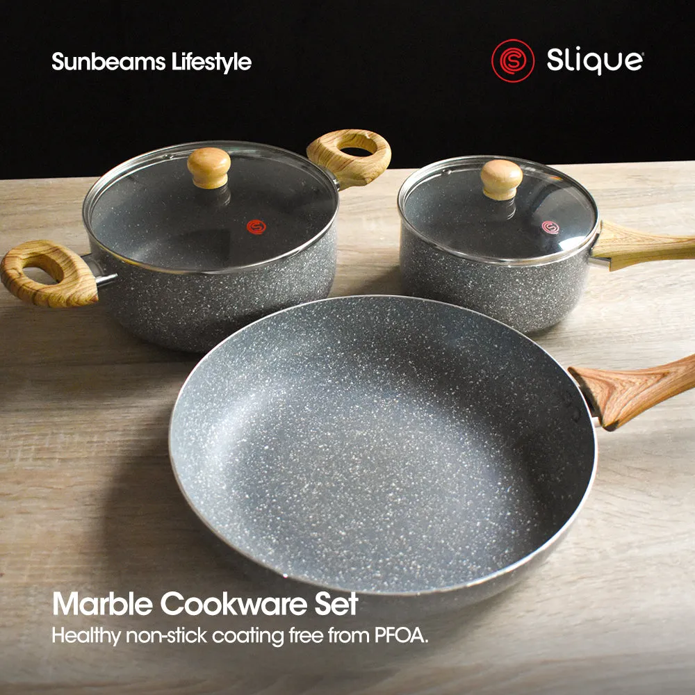 SLIQUE Marble Cookware Premium Multi Layer Non-Stick Marble Coating Set of 3