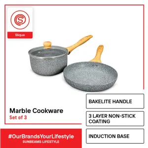 SLIQUE Marble Cookware Premium Multi Layer Non-Stick Marble Coating Set of 3