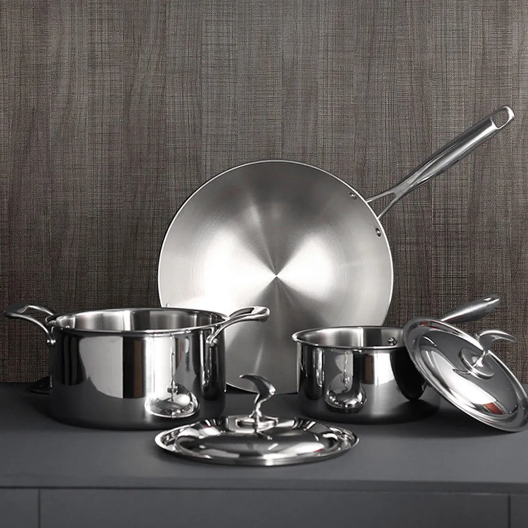 SOGA 6 Piece Cookware Set 18/10 Stainless Steel 3-Ply Frying Pan, Milk, and Soup Pot with Lid