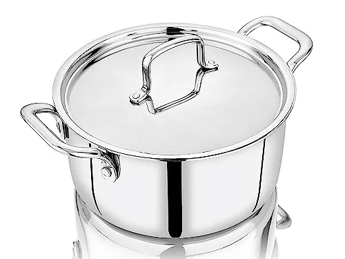 STANDHAFT 2.5mm Thick Tri-ply 4 Liter 22cm Stock Pot | Casserole | Toxin Free | Induction Compatible | Oven Safe | Fast Even Heating