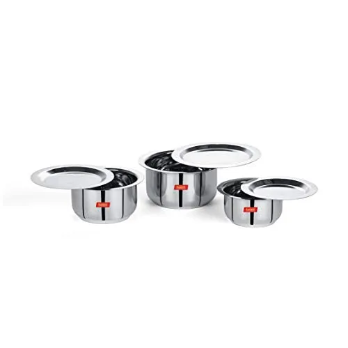 Sumeet Stainless Steel Tope/patila/cookware With Lids, 370, 550, 800ml, 3 Piece (Steel)