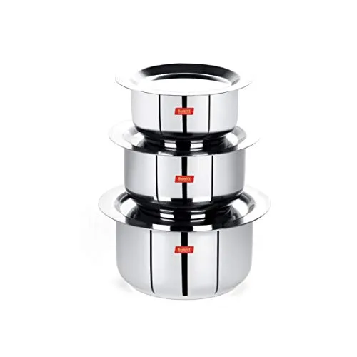 Sumeet Stainless Steel Tope/patila/cookware With Lids, 370, 550, 800ml, 3 Piece (Steel)