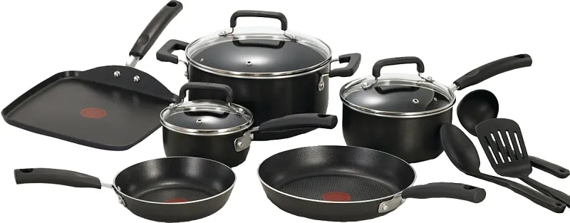 T-fal C530SC74 Cookware Set, Aluminum, Black, 12-Piece :SET: QUANTITY: 1