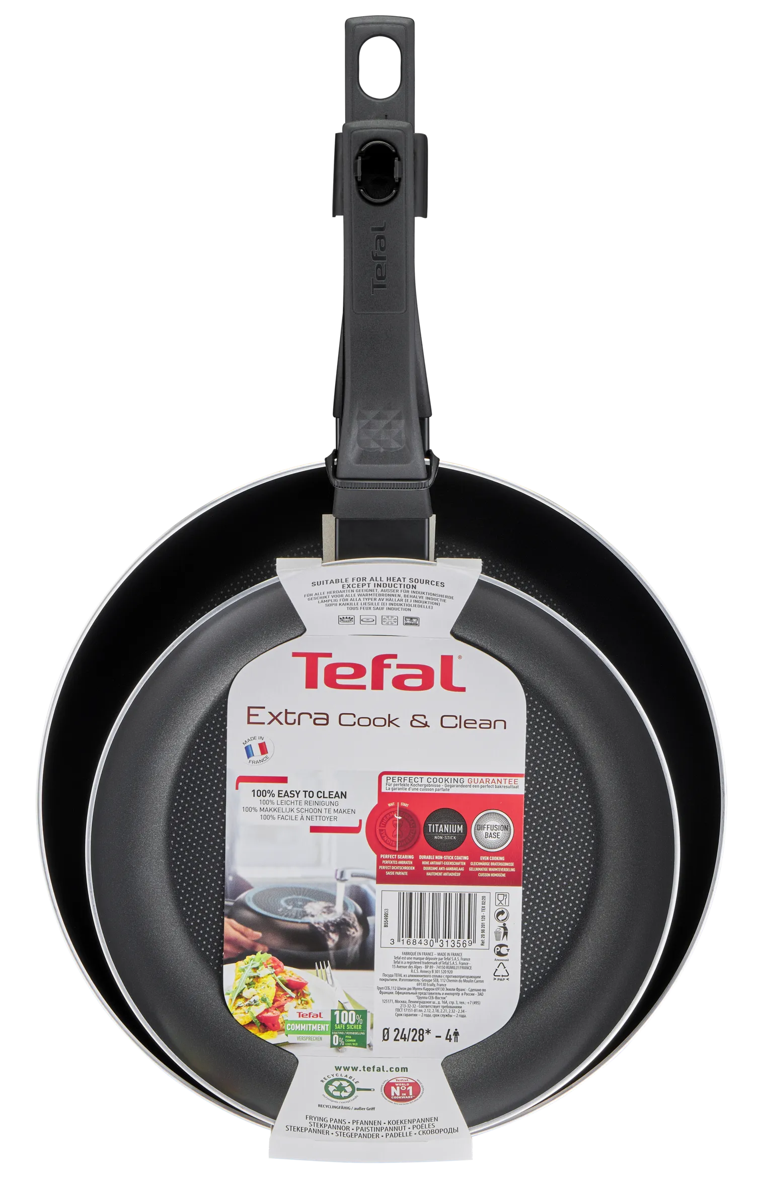 Tefal Extra Cook & Clean Non-Stick Twin Pack Frypan Set 24/28cm