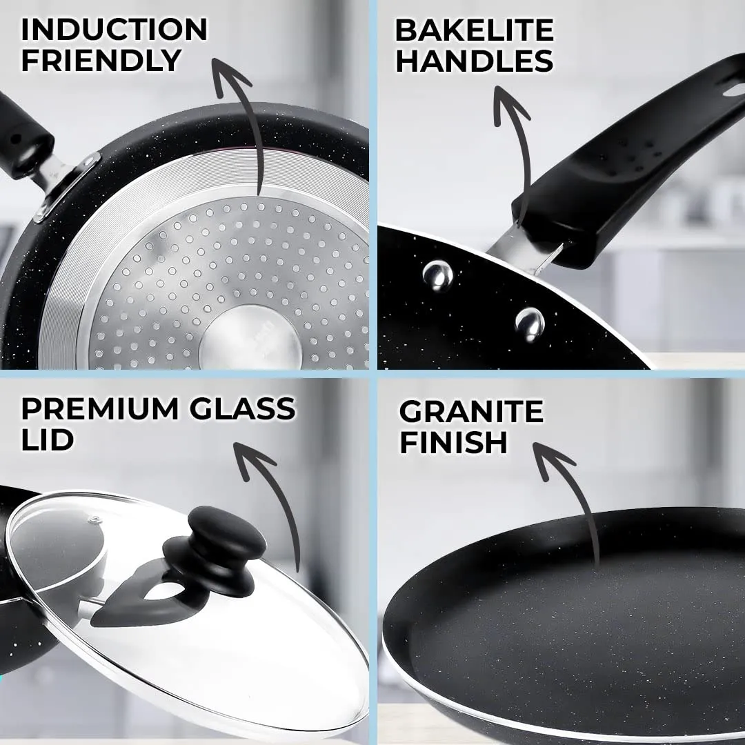 The Better Home Non Stick Induction Cookware (3mm Thickness)| Induction Utensils for Cooking |Non Stick Frying Pan (24cm), Non Stick Dosa Tawa (28cm), Non Stick Kadai (24cm) | 3 Layer Nonstick Coating