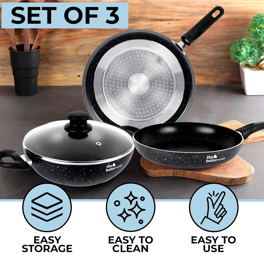 The Better Home Non Stick Induction Cookware (3mm Thickness)| Induction Utensils for Cooking |Non Stick Frying Pan (24cm), Non Stick Dosa Tawa (28cm), Non Stick Kadai (24cm) | 3 Layer Nonstick Coating