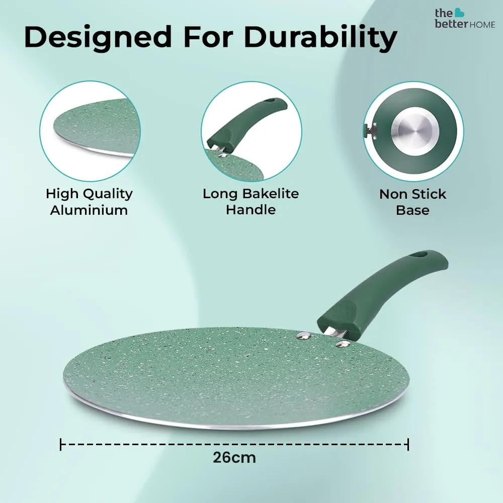 The Better Home Non Stick Roti Tawa with Riveted Handle | 24 cm Diameter | High Grade Aluminium | Scratch Resistant Surface | Roti Nonstick Dosa Tawa Non Stick Pan | Green