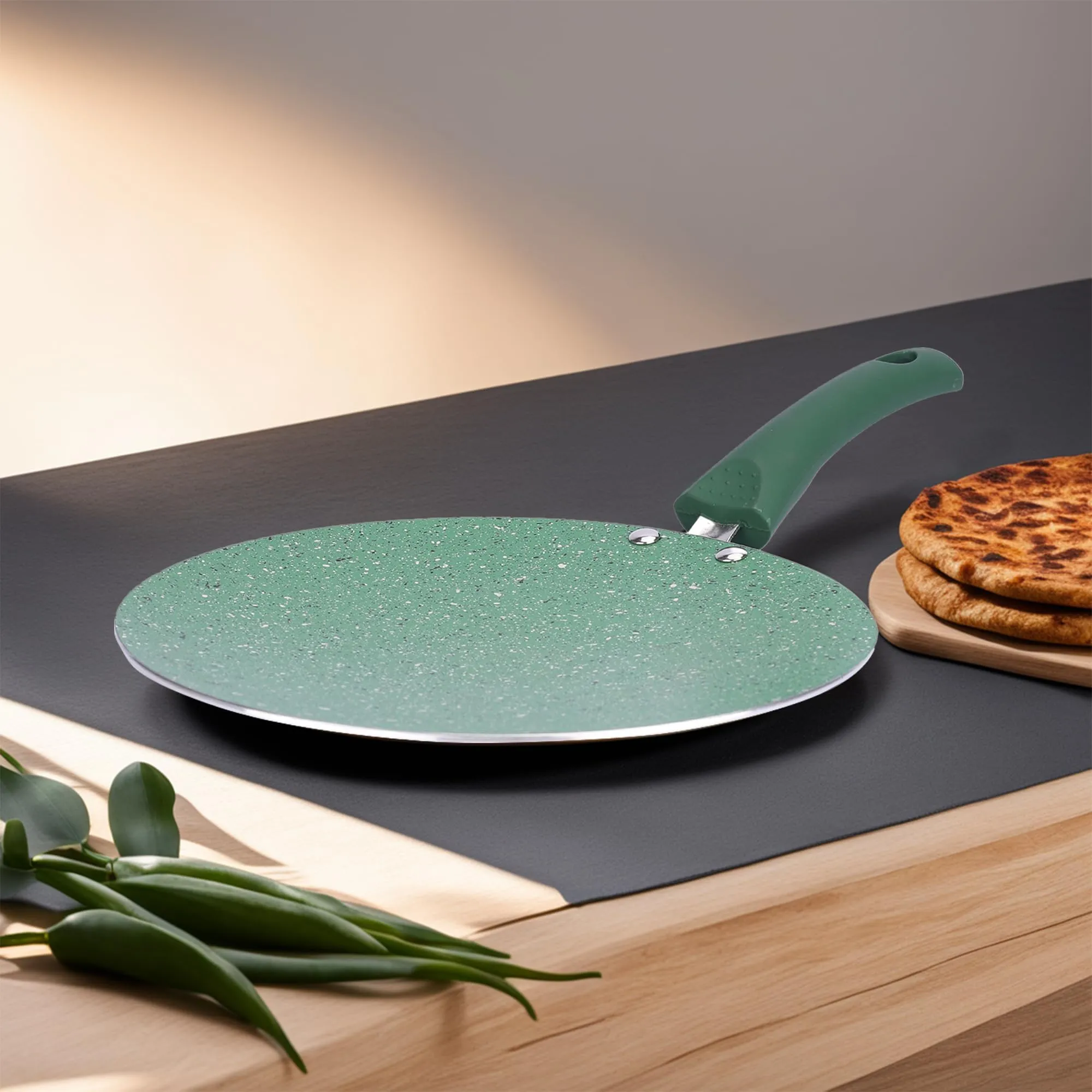 The Better Home Non Stick Roti Tawa with Riveted Handle | 24 cm Diameter | High Grade Aluminium | Scratch Resistant Surface | Roti Nonstick Dosa Tawa Non Stick Pan | Green