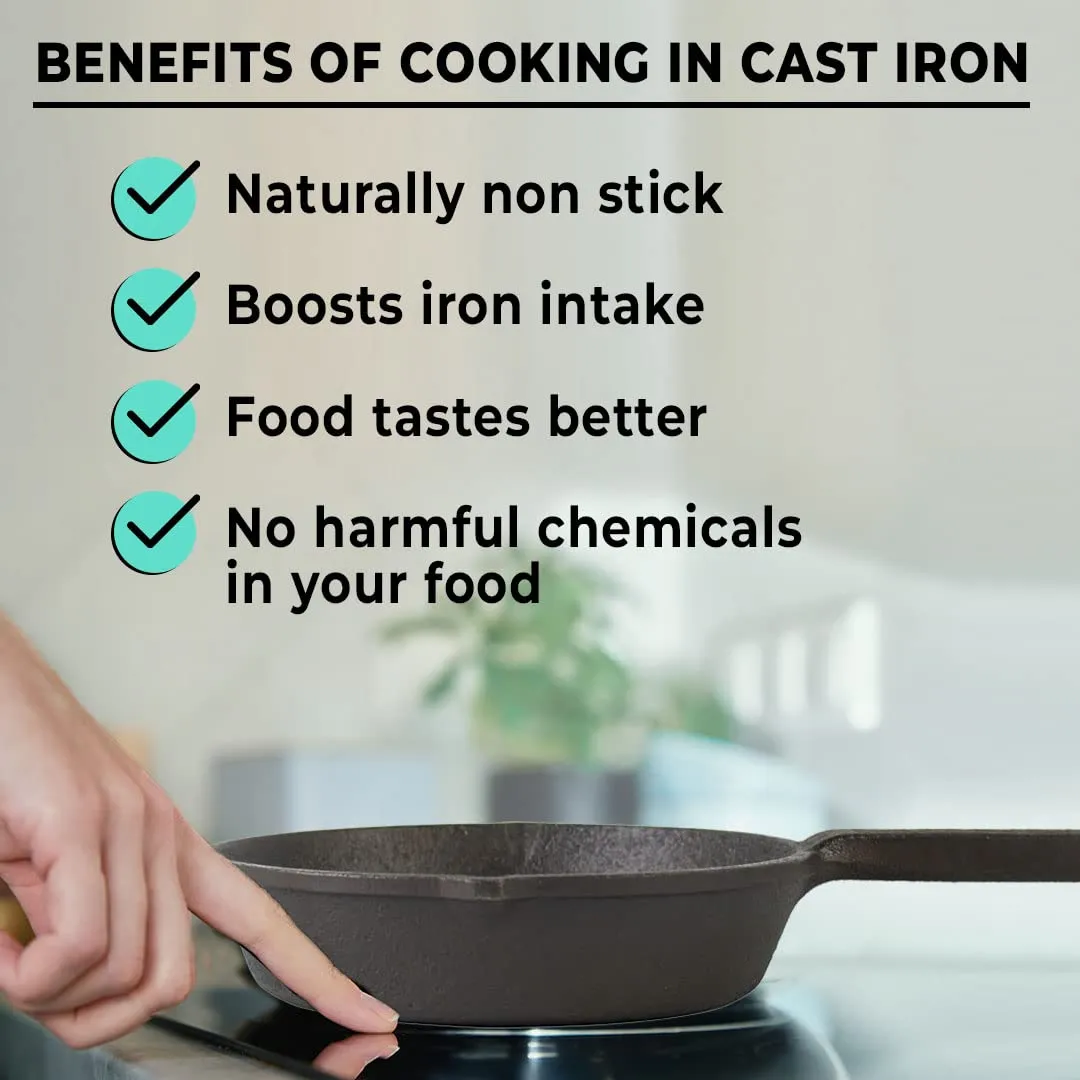 The Better Home Pre Seasoned Cast Iron Fry Pan | Induction Base & Non Stick Pan | Durable Cast Iron Cookware | Non Stick Cookware & Deep Frying Pan | Cast Iron Skillet (10 Inches)