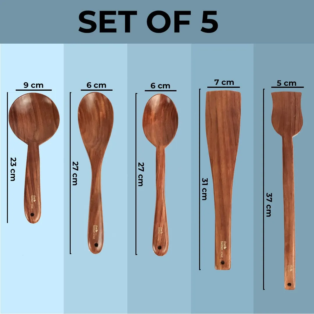 The Better Home Sheesham Wooden Spatula, Ladle and Spoon | for Cooking in Non Stick Pan |100% Natural Wooden ladles and Wooden Spoons | Heat Resistant & Durable (Pack of 5)