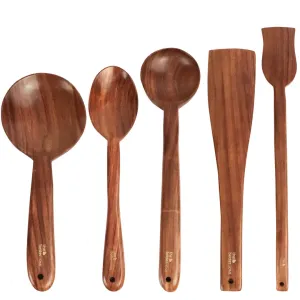 The Better Home Sheesham Wooden Spatula, Ladle and Spoon | for Cooking in Non Stick Pan |100% Natural Wooden ladles and Wooden Spoons | Heat Resistant & Durable (Pack of 5)