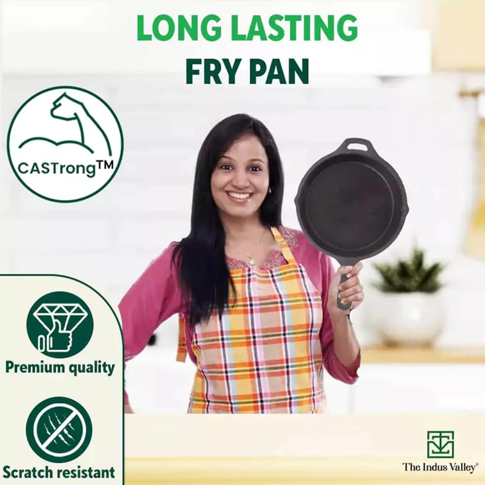 The Indus Valley Pre-Seasoned Cast Iron Fry Pan/Skillet With Silicone Grip|Medium 25Cm/10 Inch, 1.6Ltr, 2.4Kg|Induction Friendly|Nonstick Fry Pan, 100% Pure & Toxin Free, No Chemical Coating, Black