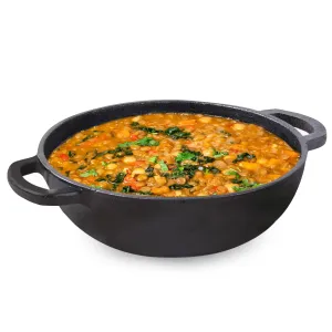 The Indus Valley Pre-Seasoned Cast Iron Kadai with Flat Handles | Medium, 25.4 cm/10 inch, 2.3Ltr, 2.5kg | Naturally Nonstick Kadhai, 100% Pure & Toxin-Free, No Chemical Coating