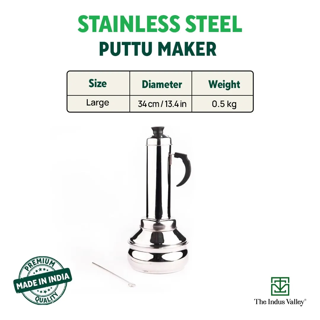 The Indus Valley Stainless Steel Puttu Maker with Bakelite Handle |1.3 L, 0.46kg Gas & Induction Friendly |100% Toxin-Free, Naturally Non-Stick, Long Lasting