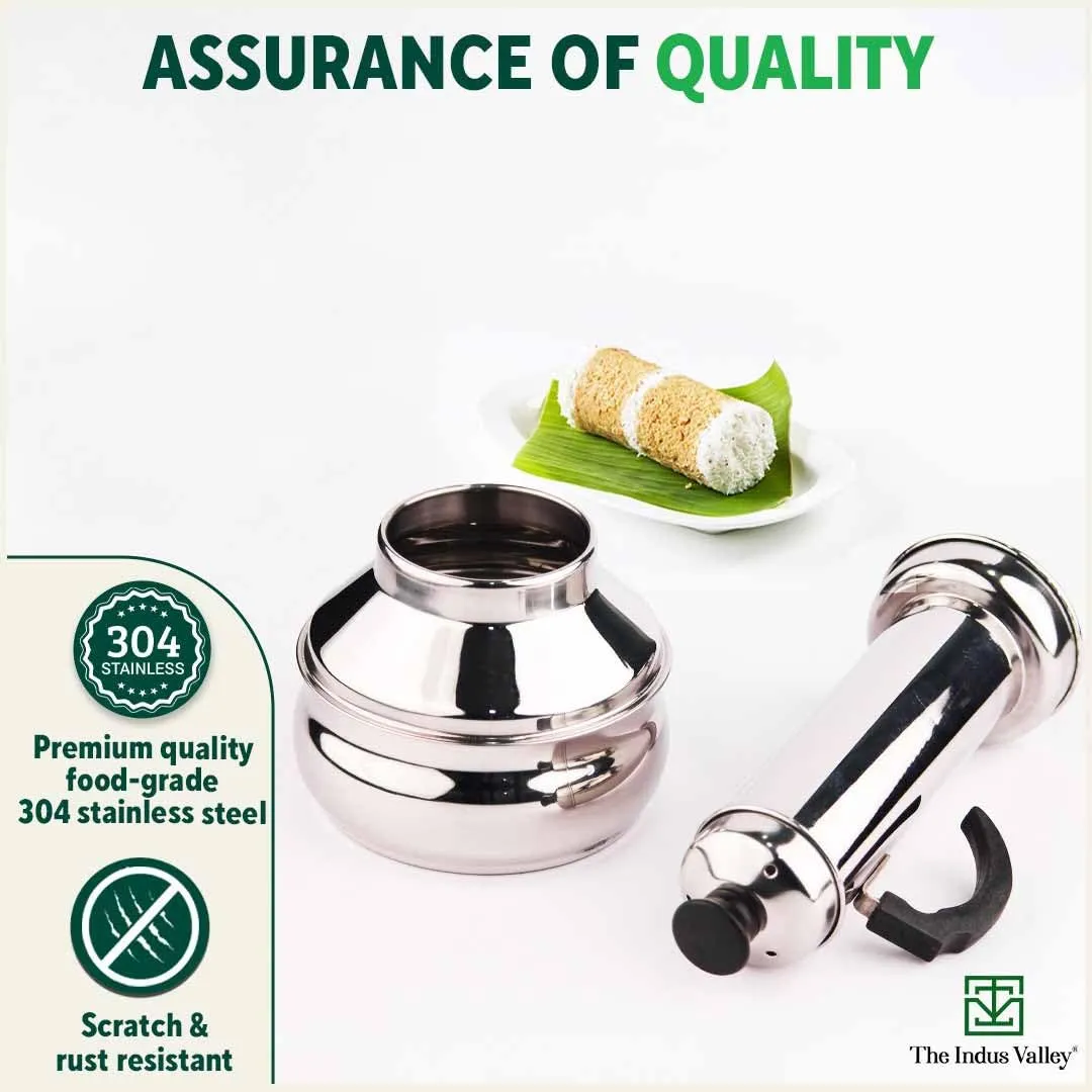 The Indus Valley Stainless Steel Puttu Maker with Bakelite Handle |1.3 L, 0.46kg Gas & Induction Friendly |100% Toxin-Free, Naturally Non-Stick, Long Lasting