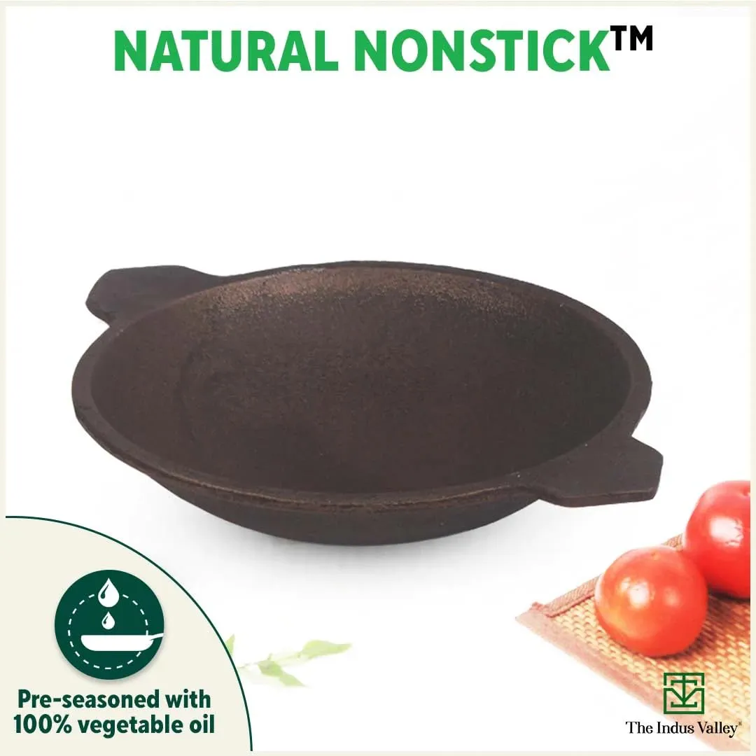 The Indus Valley Super Smooth Cast Iron Appam Pan with Silicon Grip | 22cm/8.7 inch, 1.7kg | Gas Compatible | Pre-Seasoned, 100% Toxin-Free, Naturally Non-Stick, Long Lasting