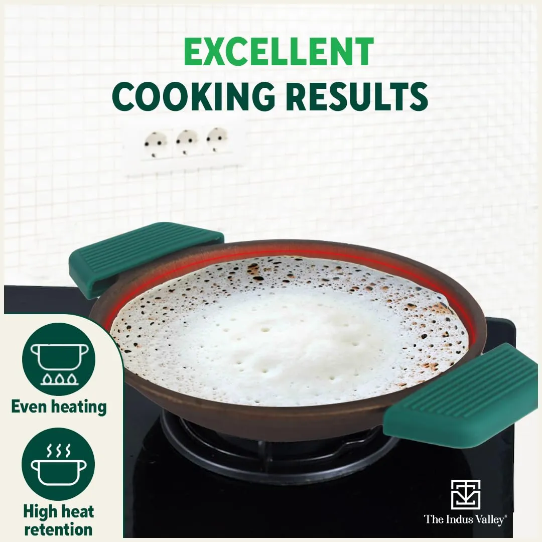 The Indus Valley Super Smooth Cast Iron Appam Pan with Silicon Grip | 22cm/8.7 inch, 1.7kg | Gas Compatible | Pre-Seasoned, 100% Toxin-Free, Naturally Non-Stick, Long Lasting