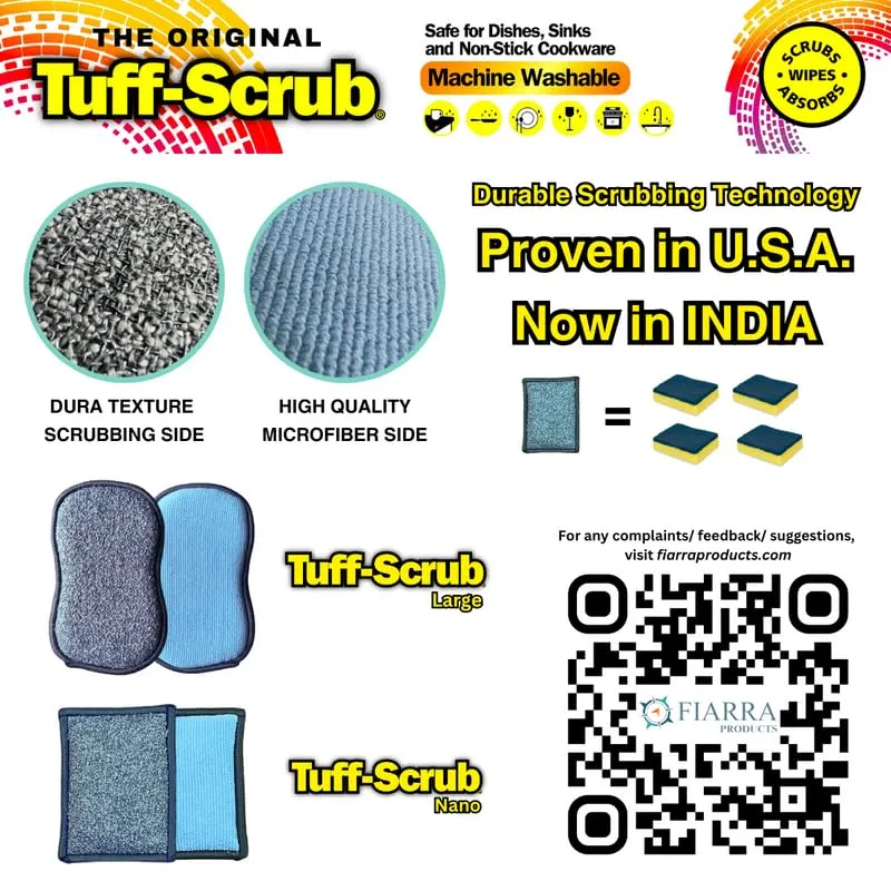 The Original Tuff-Scrub | Microfiber Multi Surface Scrub and Wipe Sponges | Durable and Reusable | Dual-Sided for Scouring, Scrubbing, Dishwashing and Easy Household Cleaning (Pack of 3, Nano Size)