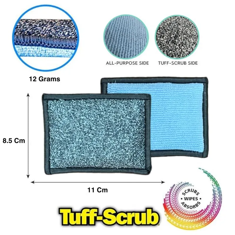 The Original Tuff-Scrub | Microfiber Multi Surface Scrub and Wipe Sponges | Durable and Reusable | Dual-Sided for Scouring, Scrubbing, Dishwashing and Easy Household Cleaning (Pack of 3, Nano Size)