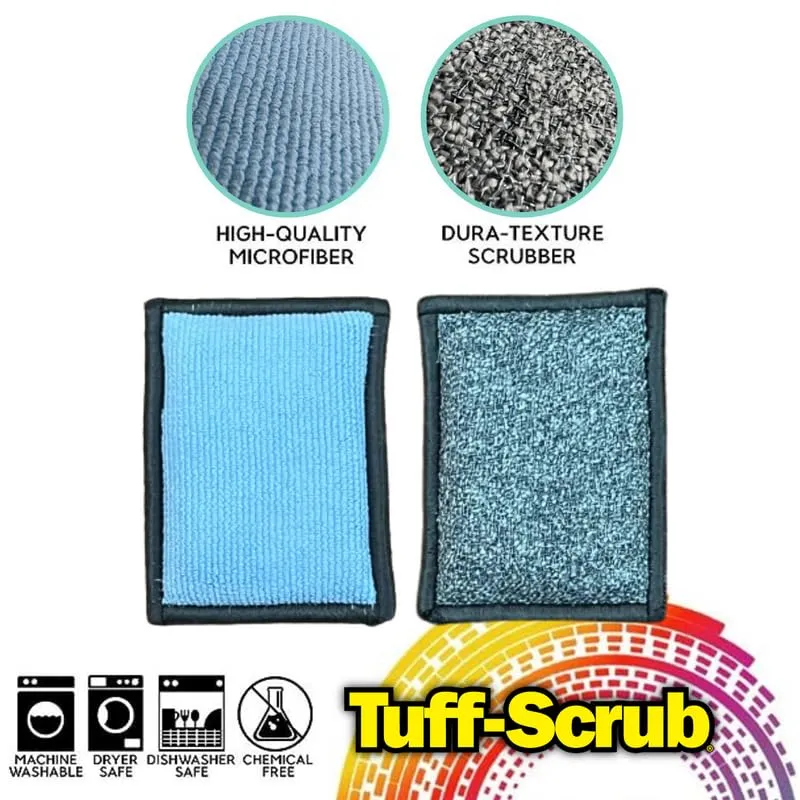 The Original Tuff-Scrub | Microfiber Multi Surface Scrub and Wipe Sponges | Durable and Reusable | Dual-Sided for Scouring, Scrubbing, Dishwashing and Easy Household Cleaning (Pack of 3, Nano Size)