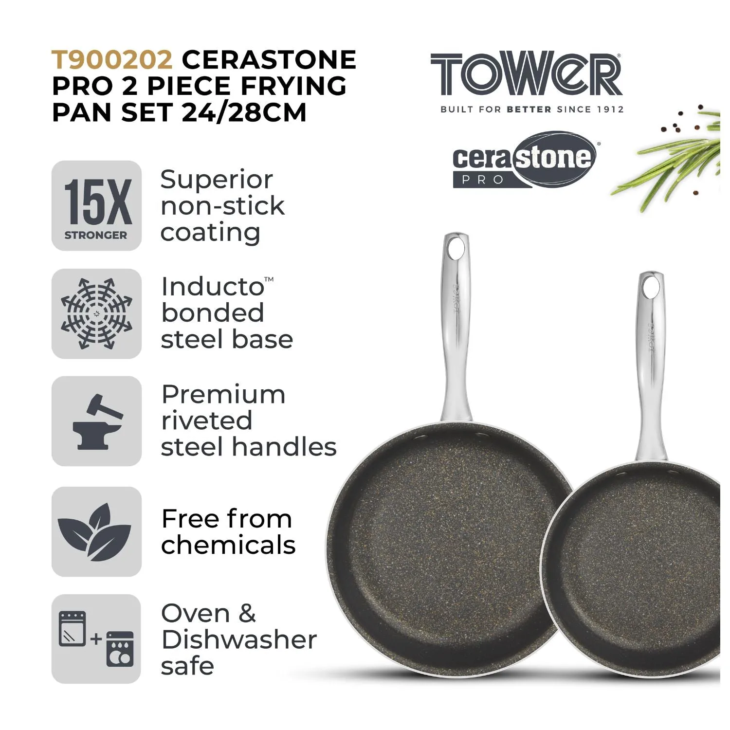 Tower Cerastone Pro 2 Piece Frying Pan Set