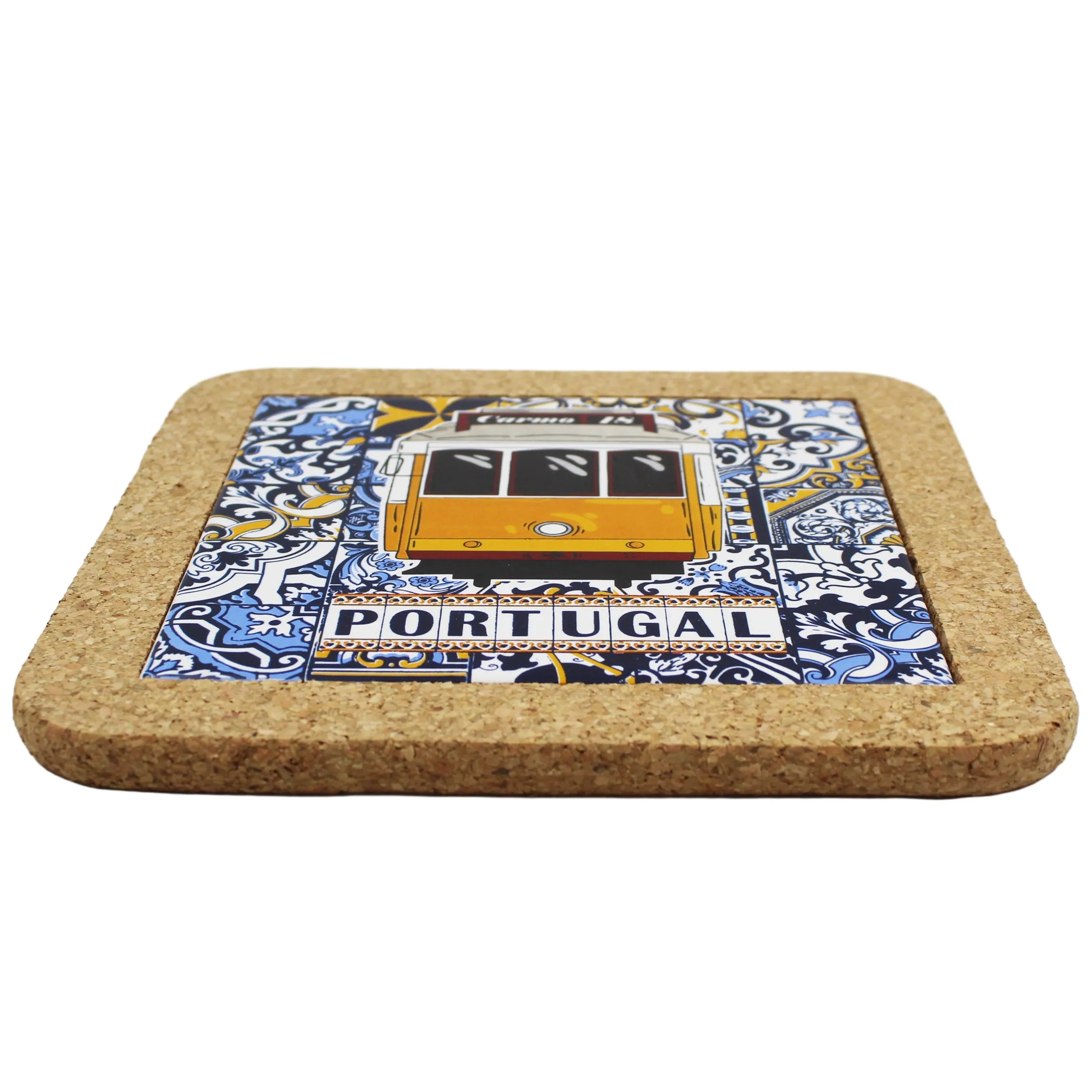 Traditional Portugal Yellow Tram Tile Cork Trivet