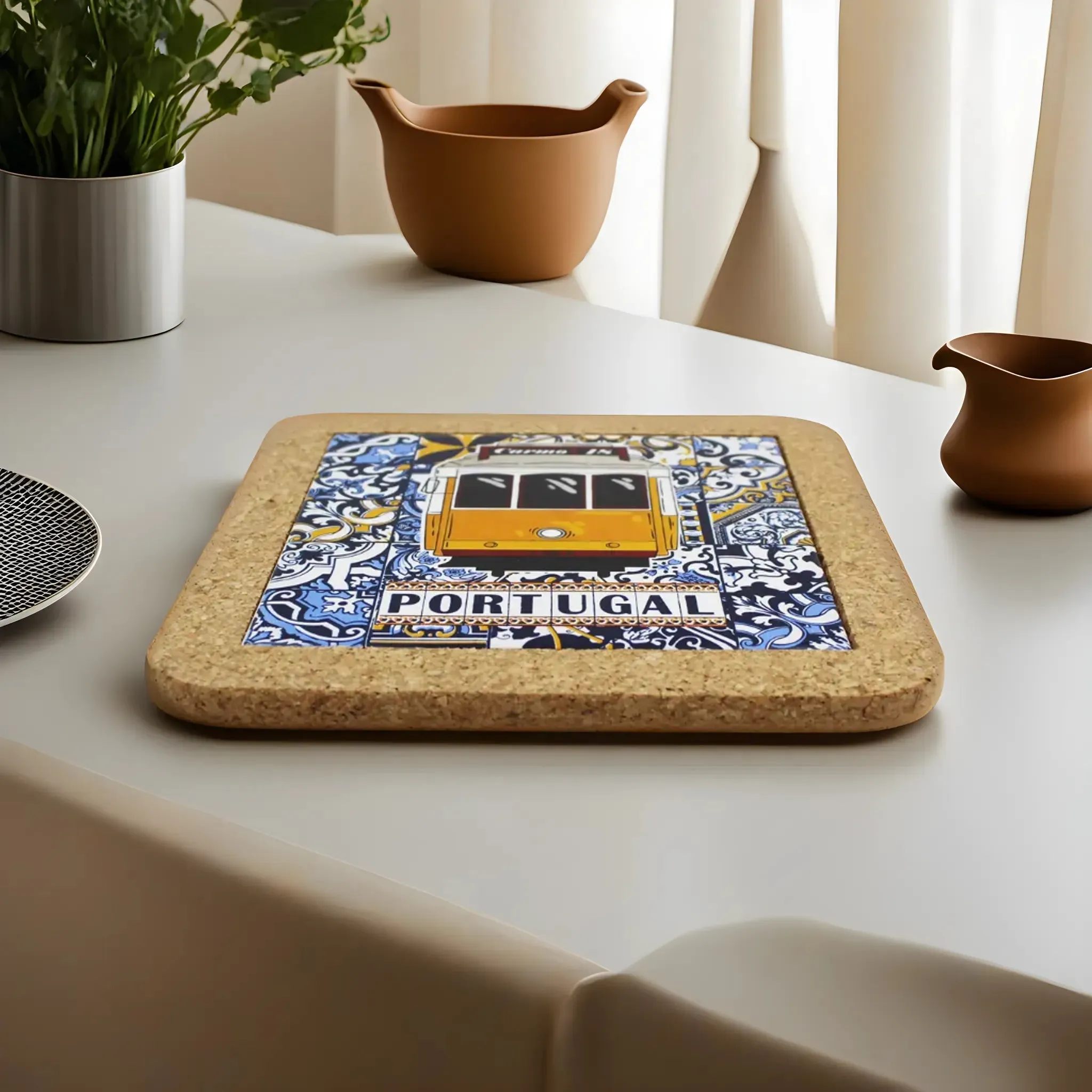 Traditional Portugal Yellow Tram Tile Cork Trivet