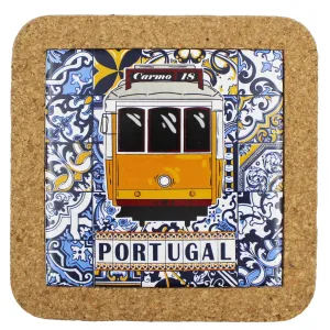 Traditional Portugal Yellow Tram Tile Cork Trivet