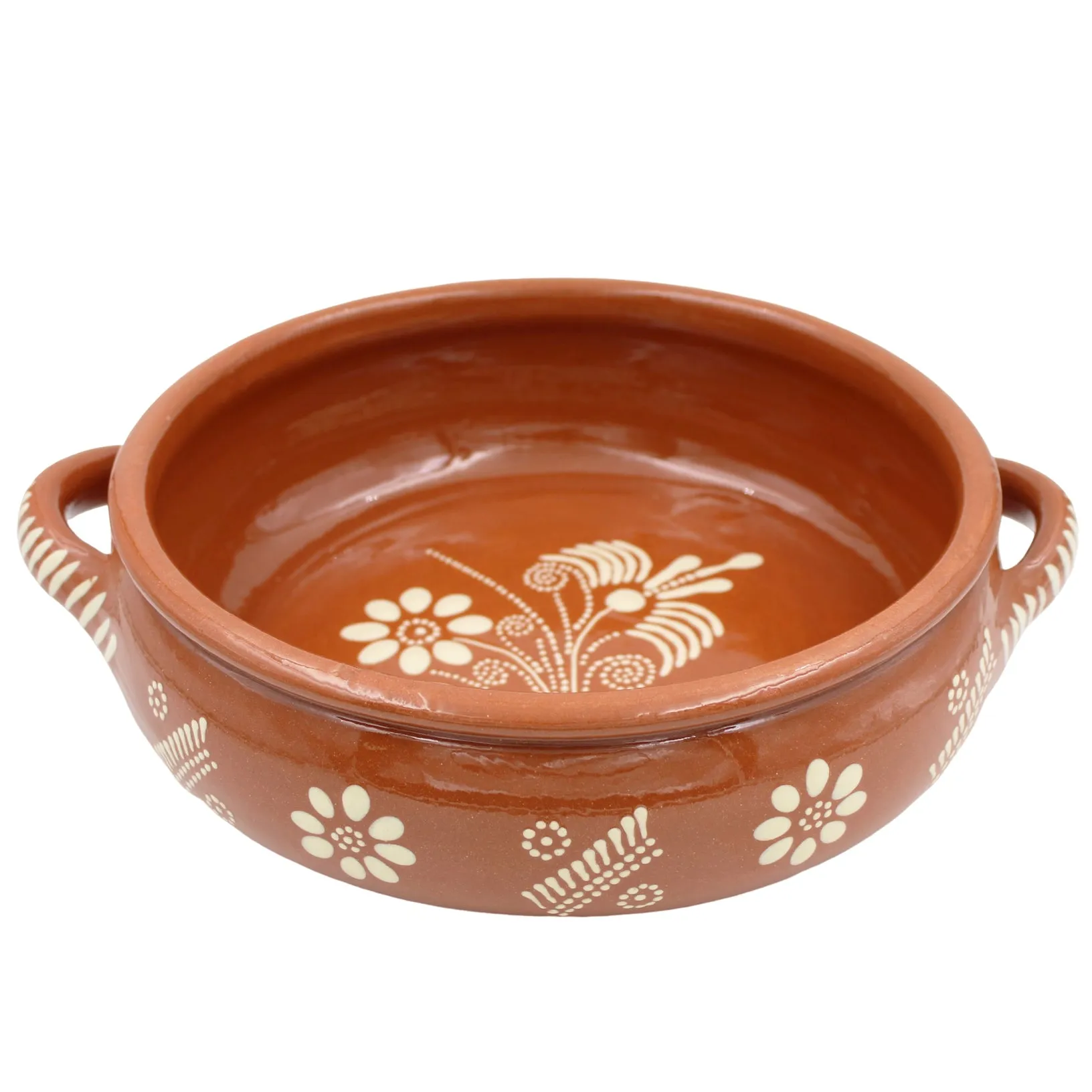 Traditional Portuguese Clay Terracotta Hand-Painted Cazuela Cooking Pot, Casserole Baking Dish