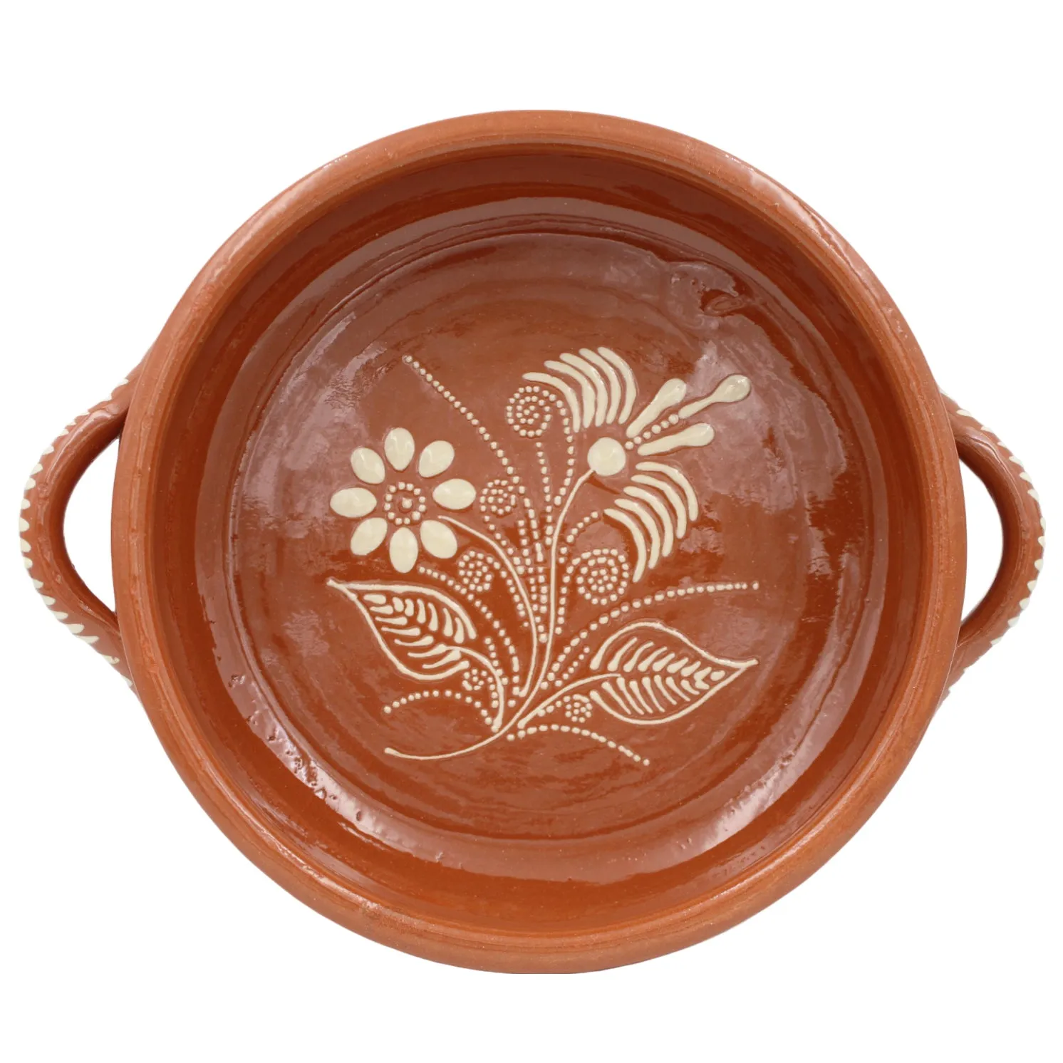 Traditional Portuguese Clay Terracotta Hand-Painted Cazuela Cooking Pot, Casserole Baking Dish