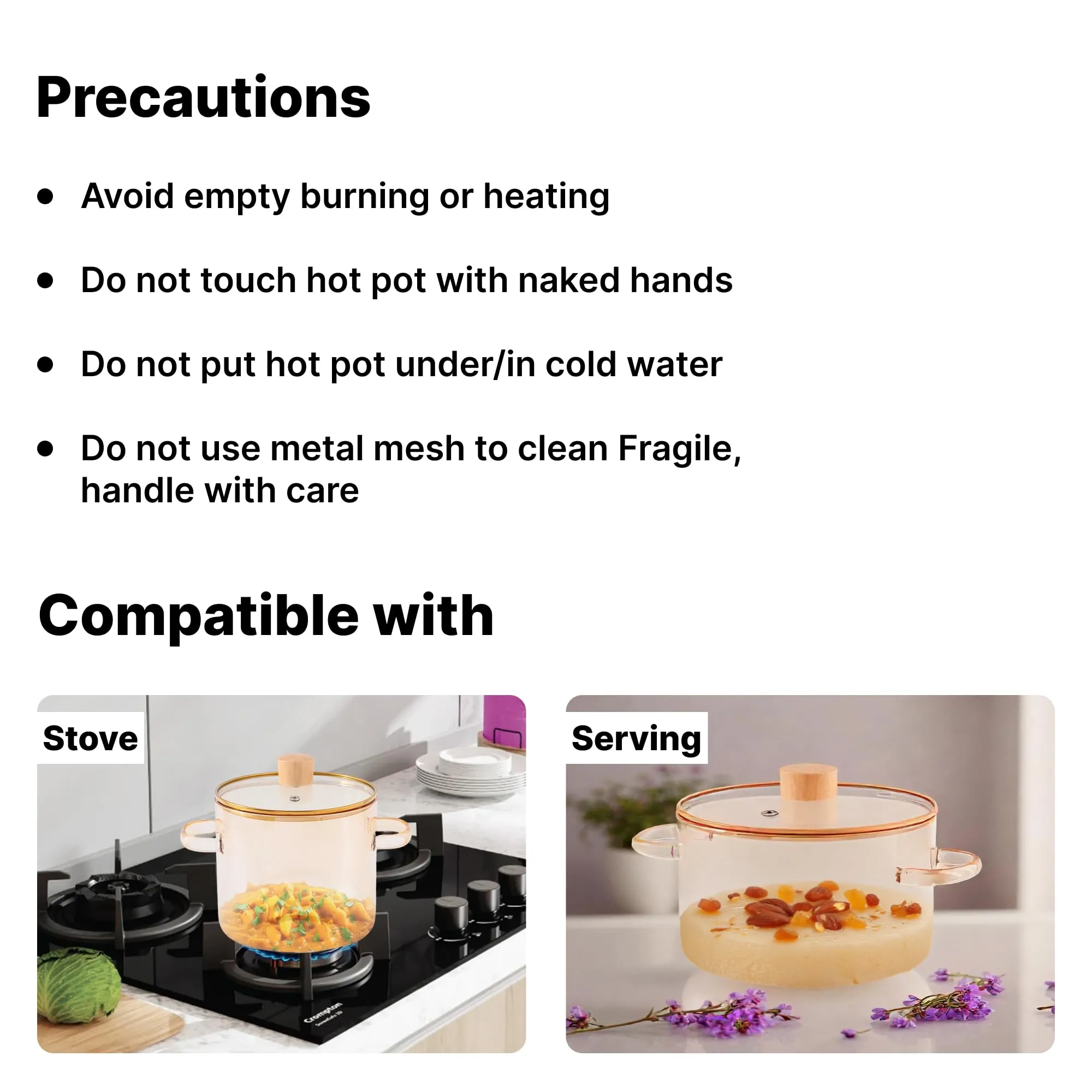 UMAI Borosilicate Glass Cookware for Gas with Lid & Handle (2.3 L) | Electric Pottery Safe | Handi for Cooking | Microwave Safe | Boiling Pan | Cooktop for Tea/Milk/Pasta/Noodles/Rice (Amber)