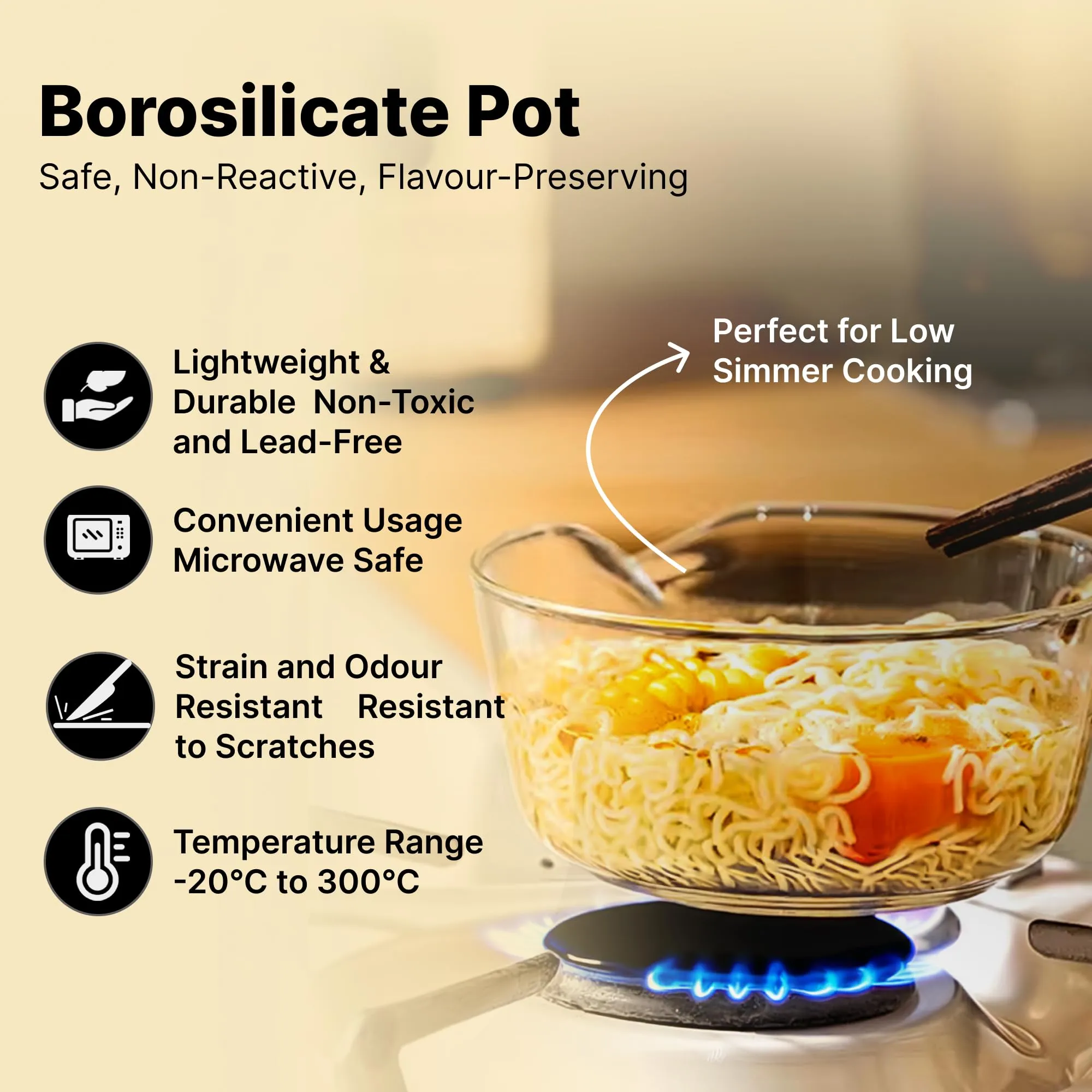 UMAI Borosilicate Glass Saucepan with Handle (1 L) | Electric Pottery & Gas Stove Cookware | Handi for Cooking | Microwave Safe | Milk Pan | Small Sauce Pan for Tea with Long Handle (Transparent)