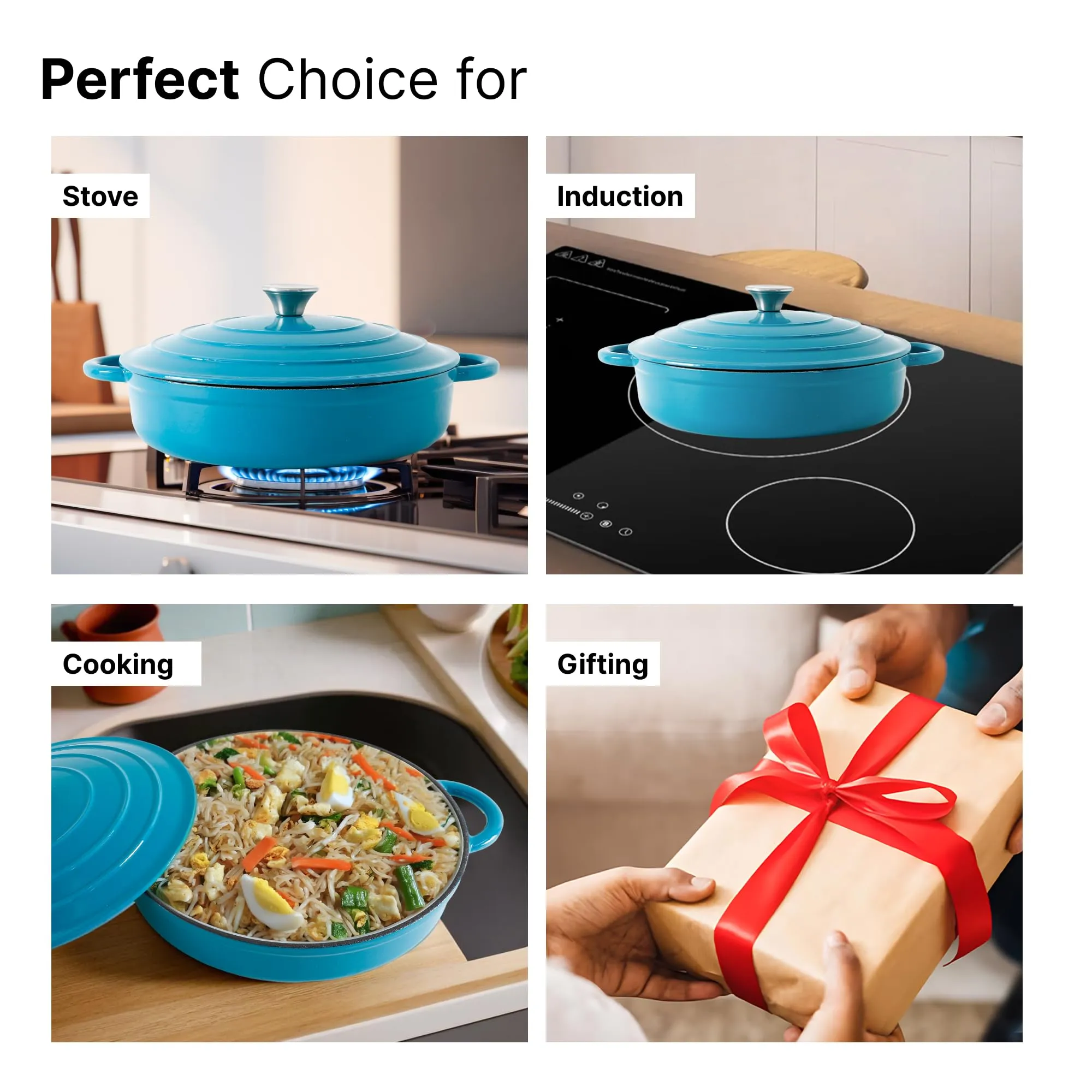 UMAI Enameled Cast Iron Cookware (3.4L) | Cast Iron Dutch Oven | Biryani Handi Heavy Bottom | Gas & Induction | Non Stick Biryani Pot | Cast Iron Casserole | Rust Proof (Blue)