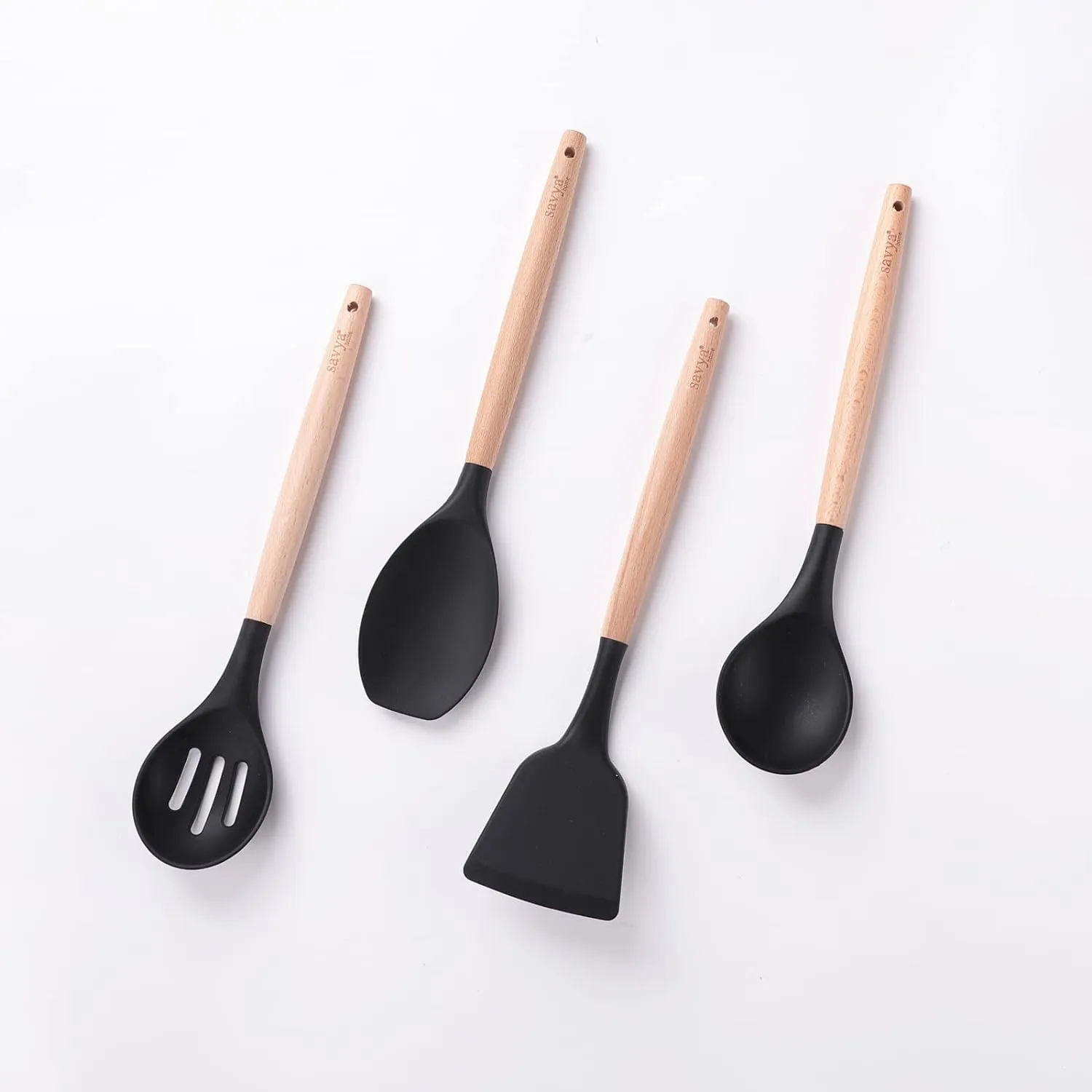 UMAI X SAVYA Home Black Silicon Spatula Set of 12 | BPA-Free & Food Grade Silicon | Non-Stick Cookware Set, Kitchen Utensils Set | Cooking & Baking Essentials | Heat Resistant | Dishwasher Safe