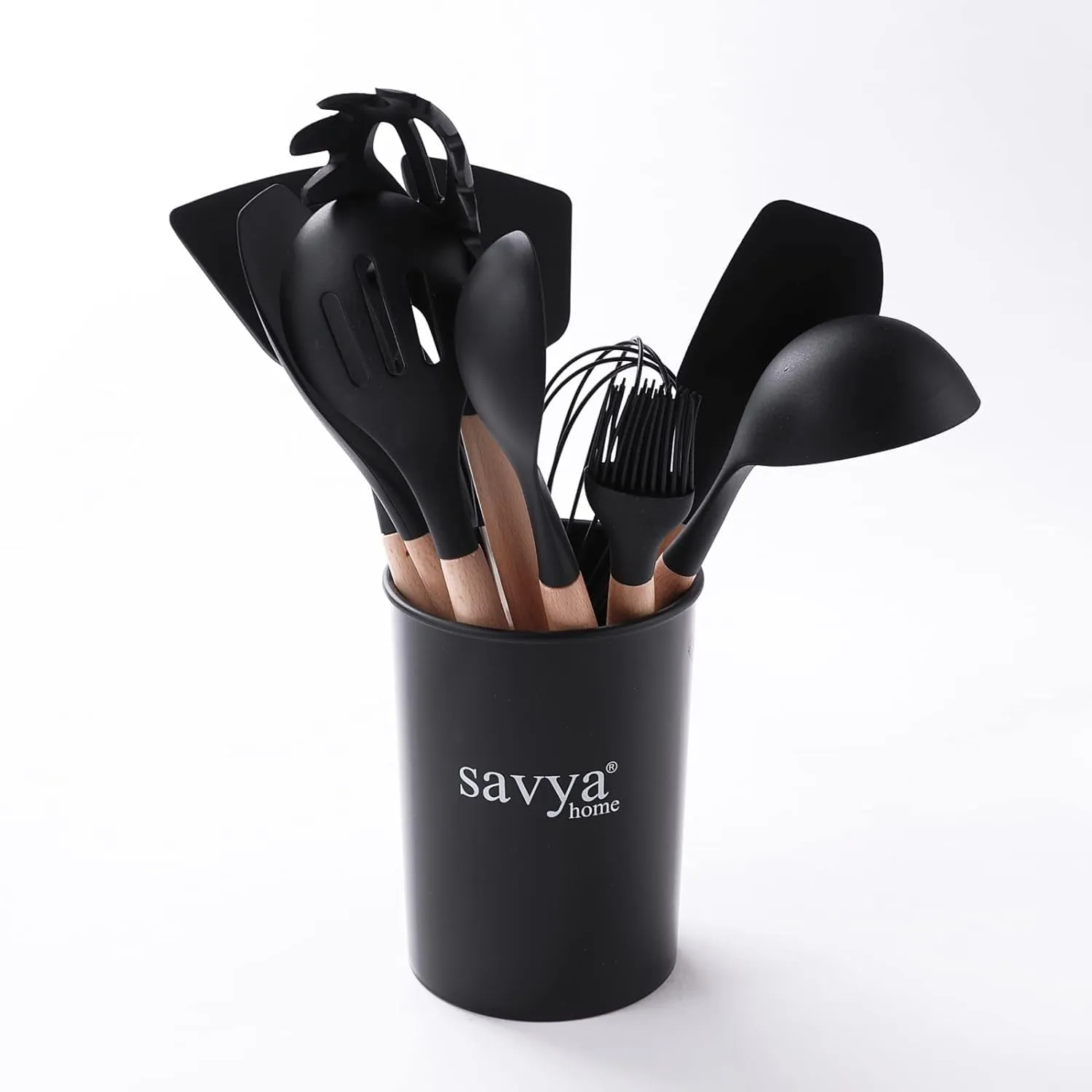 UMAI X SAVYA Home Black Silicon Spatula Set of 12 | BPA-Free & Food Grade Silicon | Non-Stick Cookware Set, Kitchen Utensils Set | Cooking & Baking Essentials | Heat Resistant | Dishwasher Safe