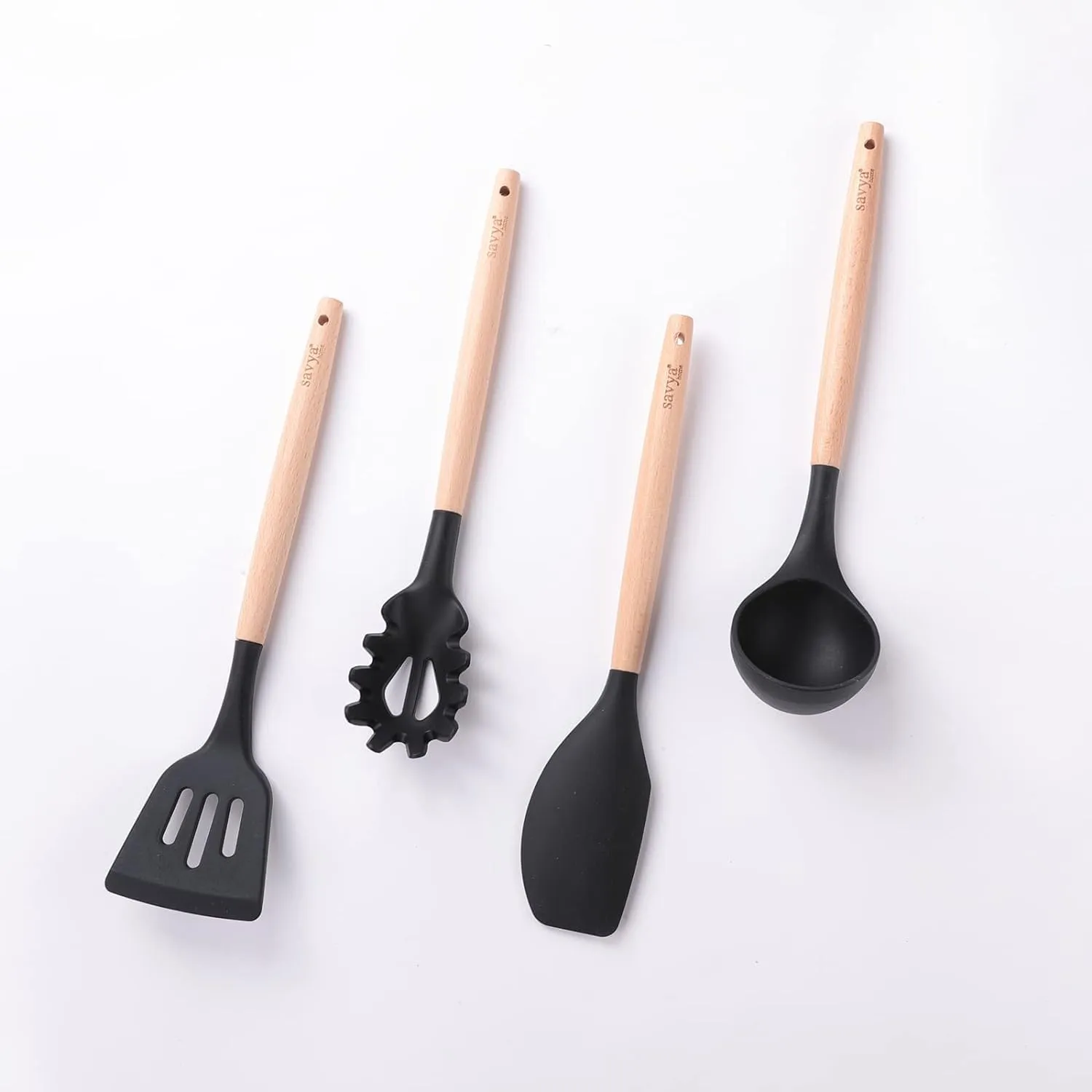 UMAI X SAVYA Home Black Silicon Spatula Set of 12 | BPA-Free & Food Grade Silicon | Non-Stick Cookware Set, Kitchen Utensils Set | Cooking & Baking Essentials | Heat Resistant | Dishwasher Safe