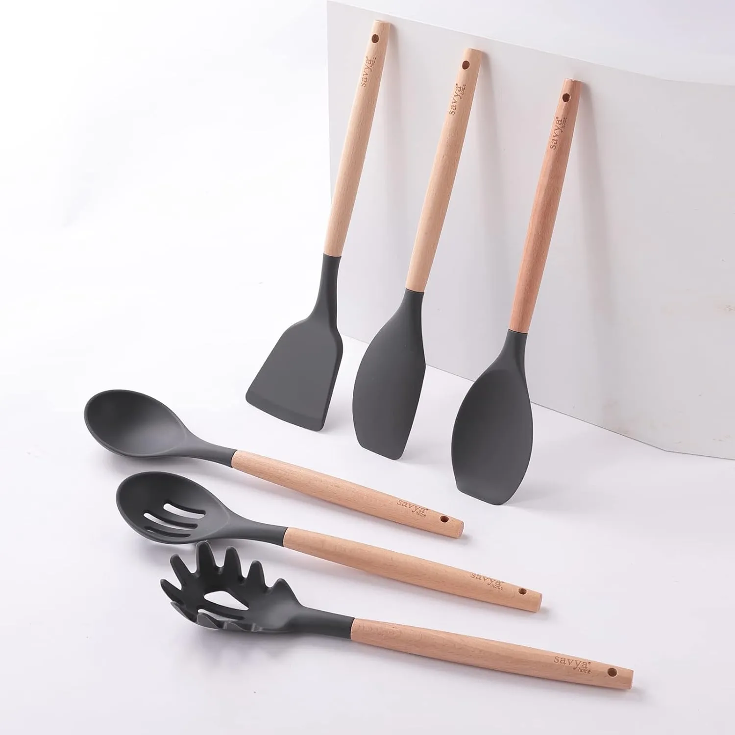 UMAI X SAVYA Home Grey Silicon Spatula Set of 12 | BPA-Free & Food Grade Silicon | Non-Stick Cookware Set, Kitchen Utensils Set | Cooking & Baking Essentials | Heat Resistant | Dishwasher Safe