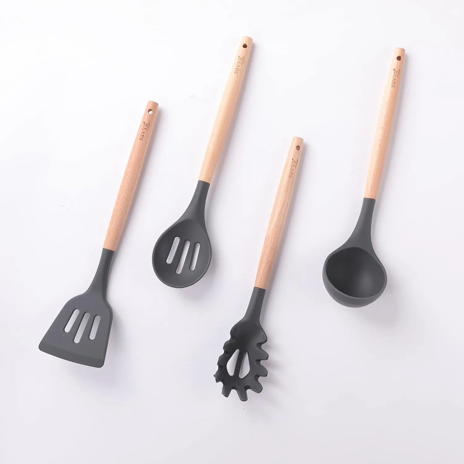 UMAI X SAVYA Home Grey Silicon Spatula Set of 12 | BPA-Free & Food Grade Silicon | Non-Stick Cookware Set, Kitchen Utensils Set | Cooking & Baking Essentials | Heat Resistant | Dishwasher Safe