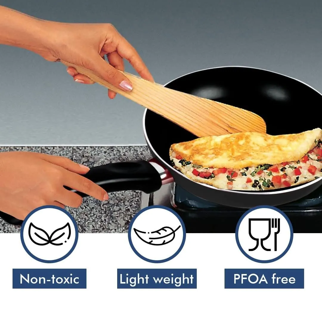 UMAI X SAVYA Home Non Stick Frying Pan | 26 cm | Stove & Induction Cookware | Minimal Oil Cooking | Easy Grip Handle | 3 Layer Non Stick Coating | Non-Toxic & Lightweight |Black Colour