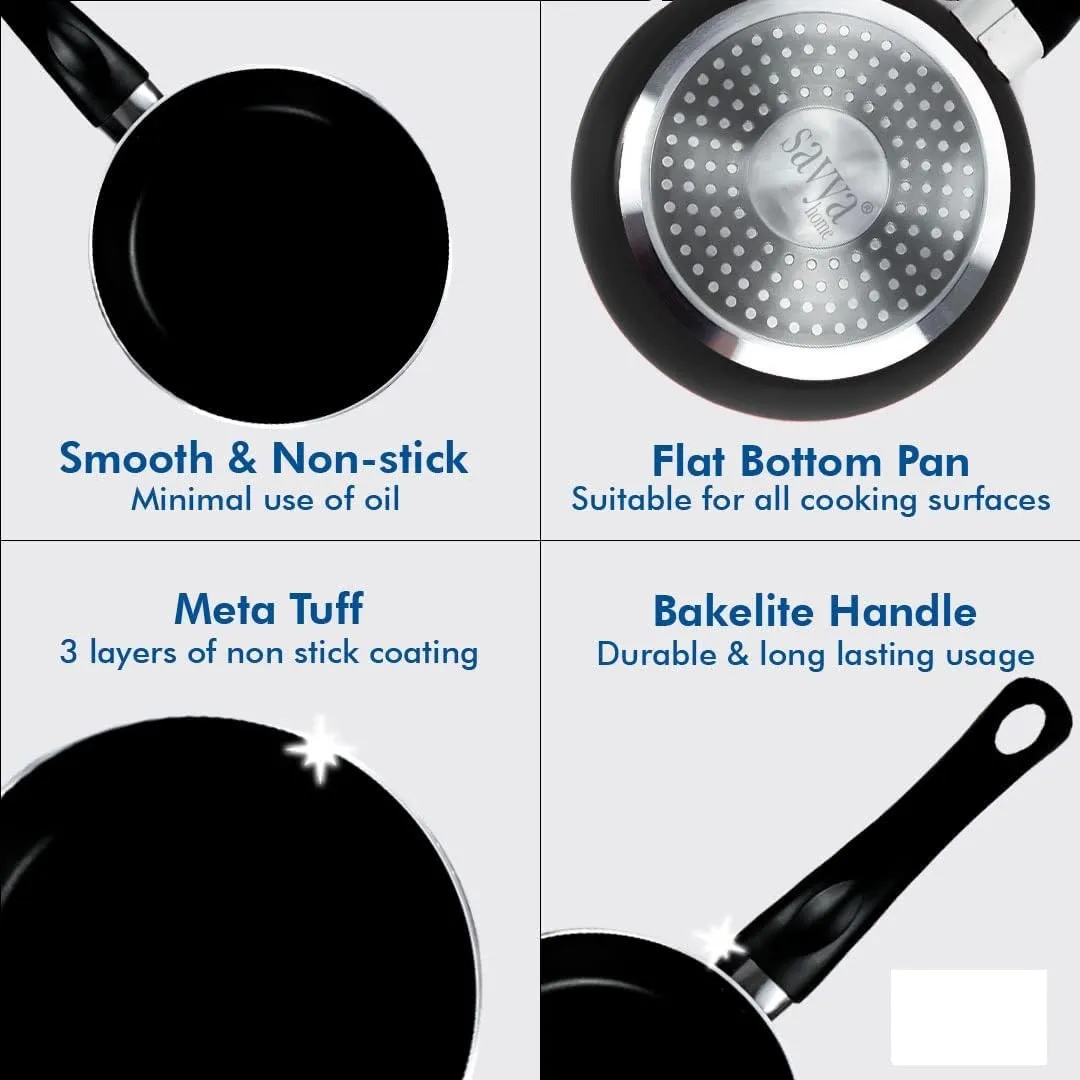 UMAI X SAVYA Home Non Stick Frying Pan | 26 cm | Stove & Induction Cookware | Minimal Oil Cooking | Easy Grip Handle | 3 Layer Non Stick Coating | Non-Toxic & Lightweight |Black Colour