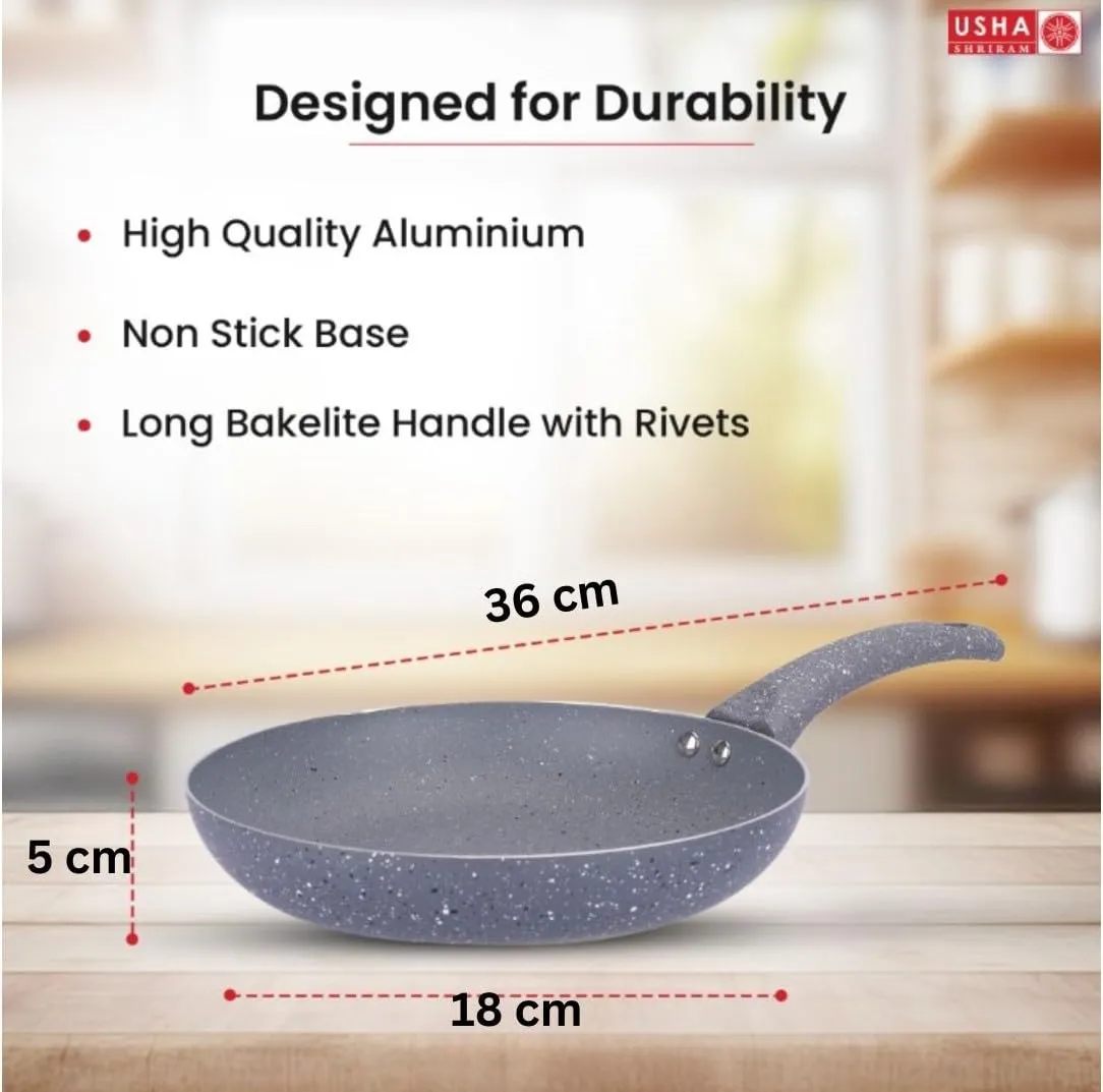 USHA SHRIRAM (18cm Lunar Haze Non Stick Frying Pan | Saute Pan Gas Cookware | Small Fish Fry Pan | Minimal Oil Cooking | 3 Layer Non Stick Coating | Nonstick Egg Pan Cake Frying Pan (Grey)