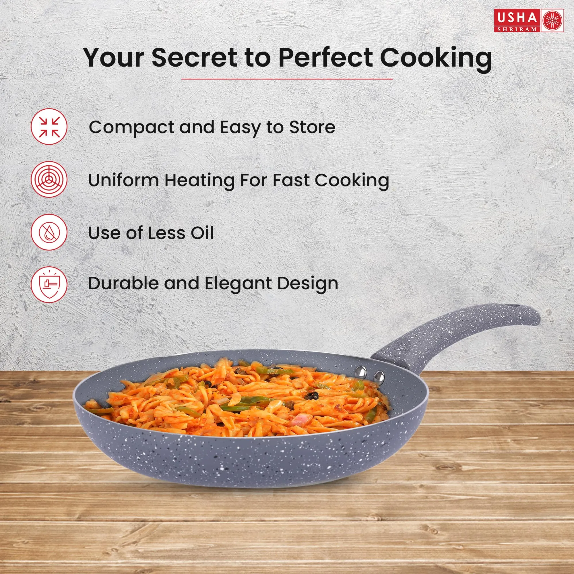 USHA SHRIRAM (18cm Lunar Haze Non Stick Frying Pan | Saute Pan Gas Cookware | Small Fish Fry Pan | Minimal Oil Cooking | 3 Layer Non Stick Coating | Nonstick Egg Pan Cake Frying Pan (Grey)