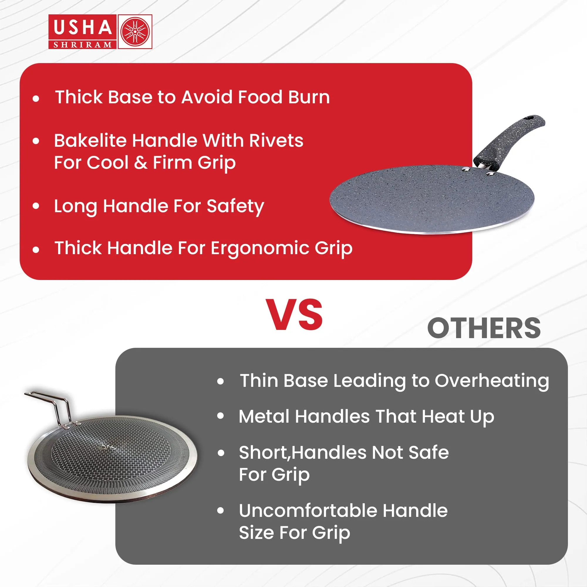 USHA SHRIRAM (26cm Lunar Haze Non Stick Roti Tawa with Riveted Handle | High Grade Aluminium | Scratch Resistant Surface | Roti Nonstick Big Dosa Tawa Non Stick | Flat Tawa Non Stick(Grey)