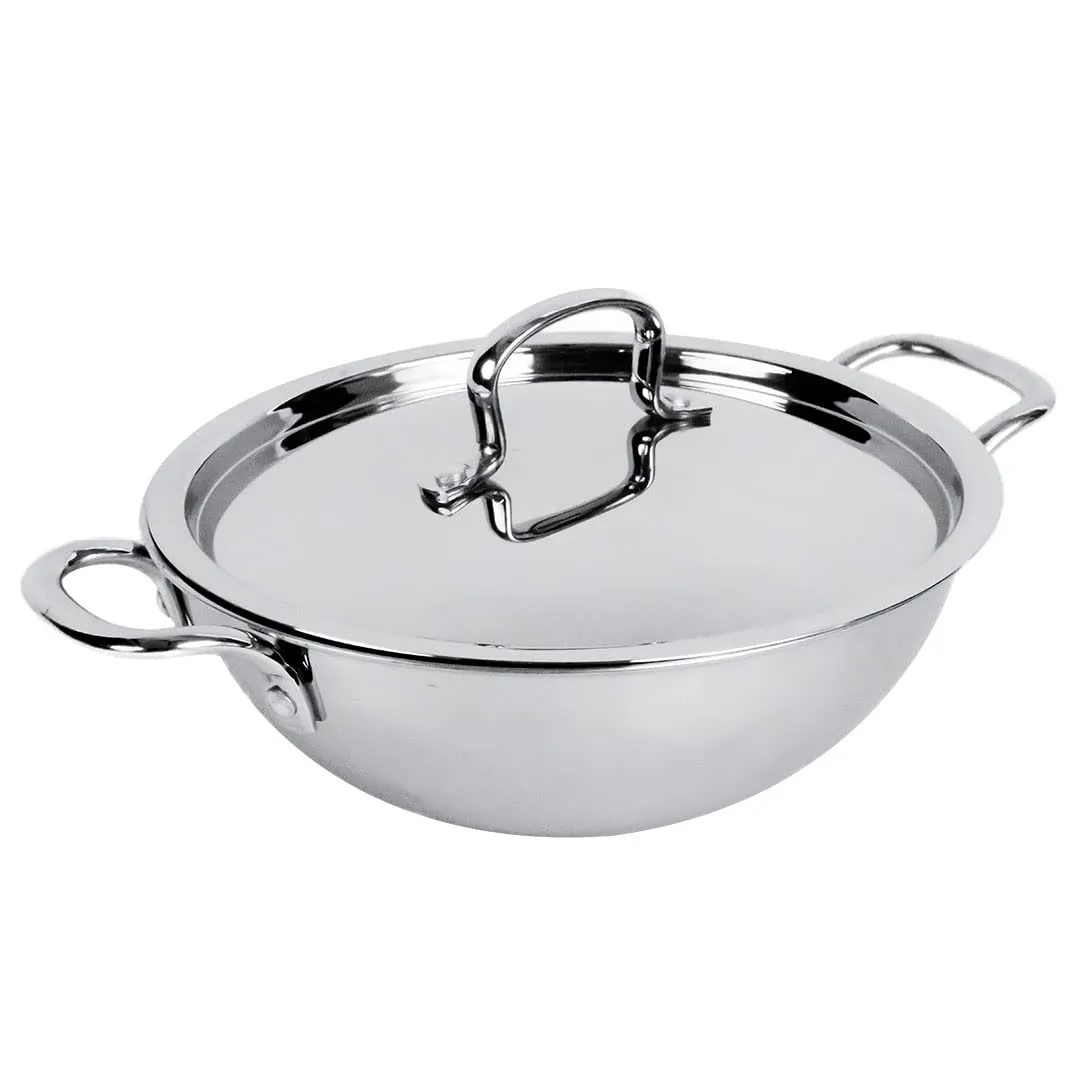 USHA SHRIRAM Triply Stainless Steel Kadai with Lid (2.2L) & Non Stick Kadai with Lid (2.4L) | Stove & Induction Cookware | Heat Surround Cooking | Heavy Bottom Kadai | Deep Frying Kadhai