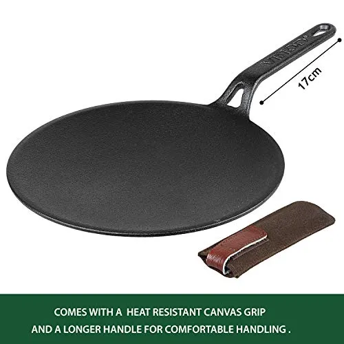 Vinod Legacy Pre Seasoned Cast Iron Flat Roti Tawa with Handle - 28 cm/Chapati, Dosa, Naan, Omlette Kallu Tava / 100% Pure Naturally Non Stick/Toxin & Rust Free/Gas Base