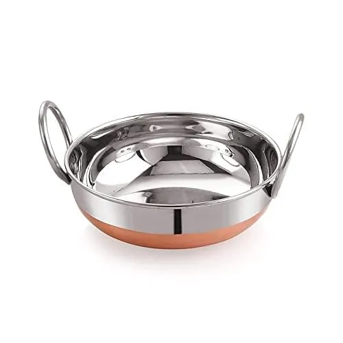 VOMI kadhai Copper Bottom kadai Cooking Stainless Steel Bottom Pot Pans for Frying (1 Liter Copper Bottom Steel kadai) (1 Liter copper bottom steel kadai)