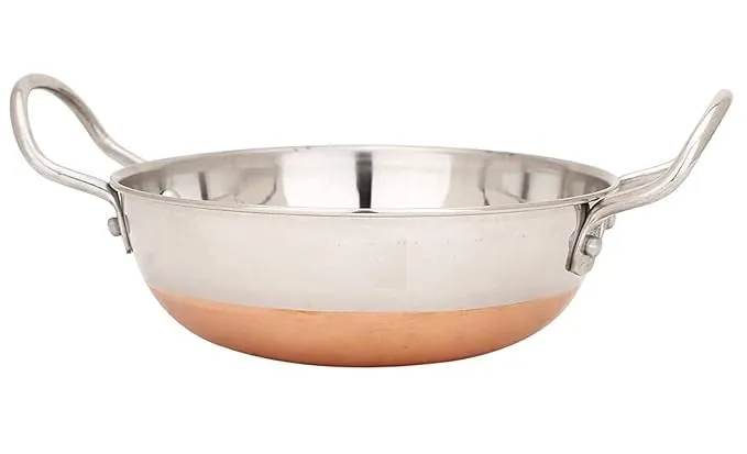 VOMI kadhai Copper Bottom kadai Cooking Stainless Steel Bottom Pot Pans for Frying (1 Liter Copper Bottom Steel kadai) (1 Liter copper bottom steel kadai)