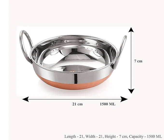 VOMI kadhai Copper Bottom kadai Cooking Stainless Steel Bottom Pot Pans for Frying (1 Liter Copper Bottom Steel kadai) (1 Liter copper bottom steel kadai)