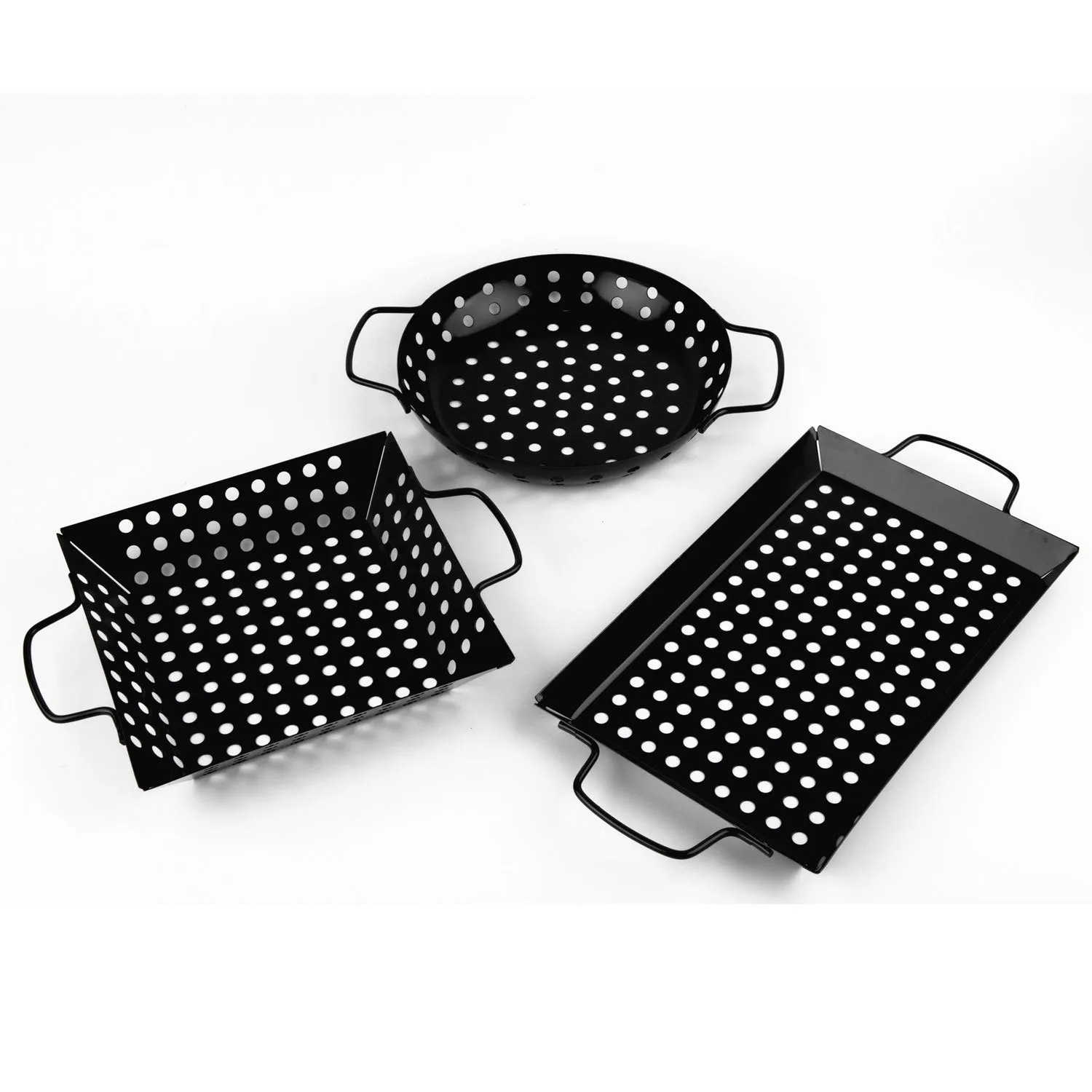 Waykea Non-stick Grill Basket Set, 3-Piece BBQ Accessory Set Wok Pan Grill Vegetable